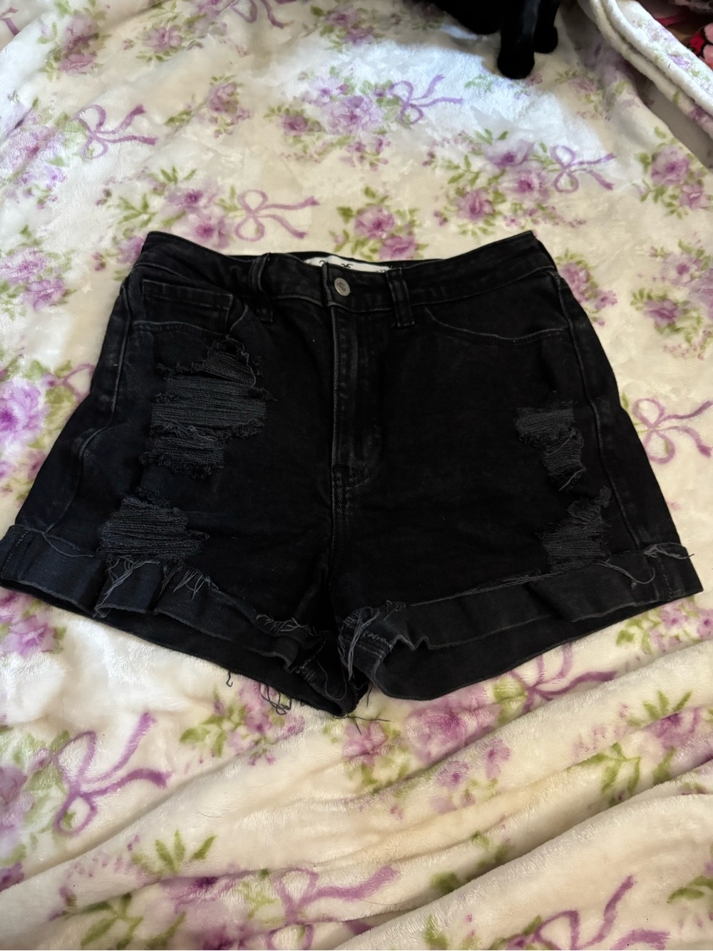 Hollister Black Distressed High-Waist Jean Shorts